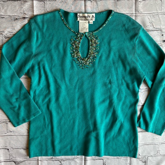 Joseph A Tops - Joseph A. Y2K Knit Womens Top Silk Blend Large Beaded